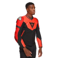 IPERATTIVA - CHAQUETA DE MOTO EN CUERO Y TELA PARA HOMBRE